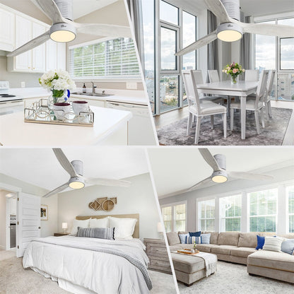 Ventilateur de plafond encastré de style campagnard de 52 pouces avec éclairage et télécommande, moteur CC réversible