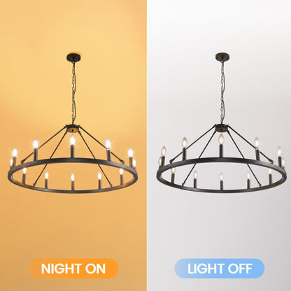 Lustre rond à 24 lumières en forme de roue de chariot de 54 pouces