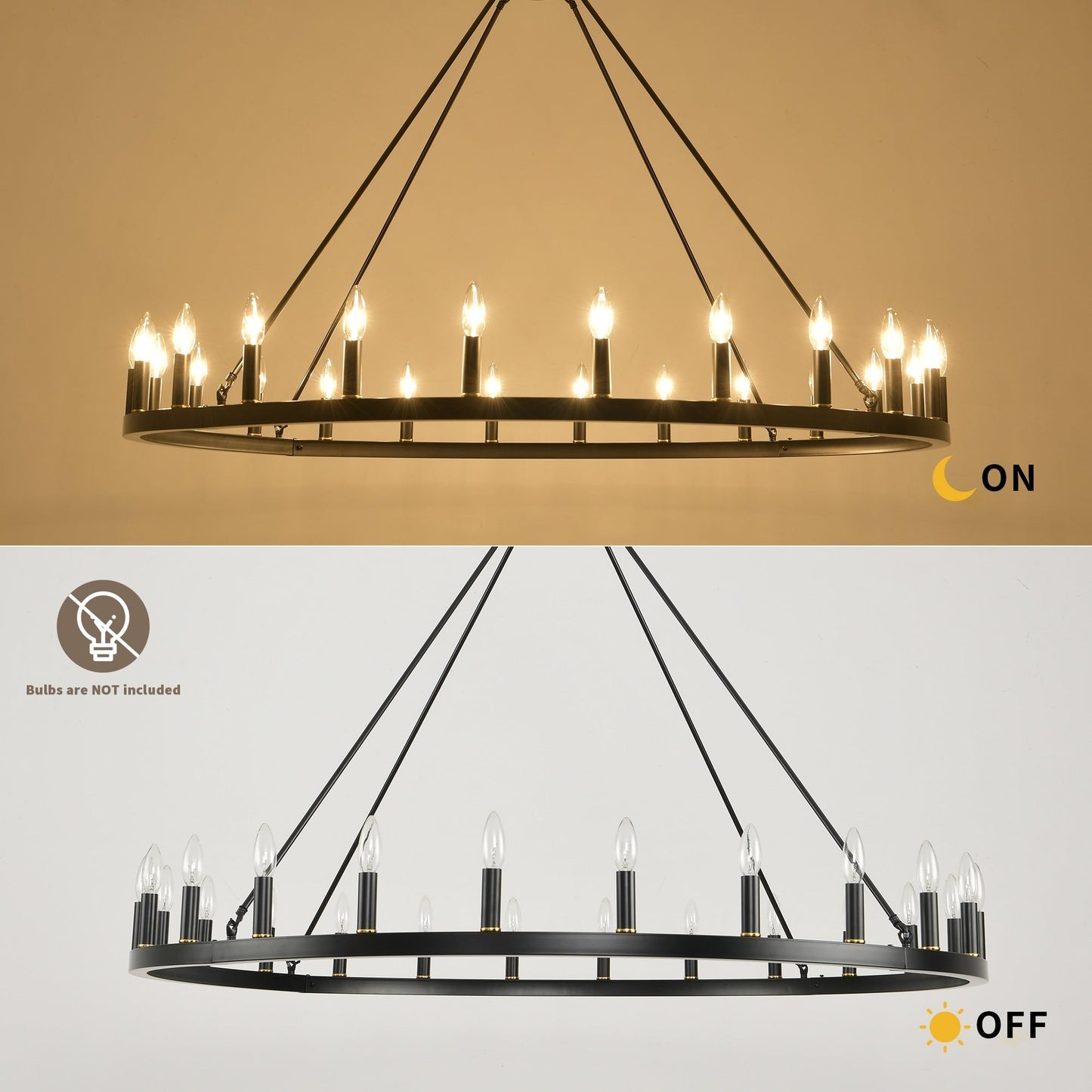 Lustre rond à 24 lumières en forme de roue de chariot de 54 pouces