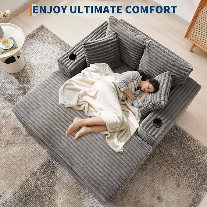 Canapé-lit rembourré de 54 pouces avec oreillers et accoudoirs Chaise de café surdimensionnée d'intérieur Canapé-lit confortable en velours côtelé