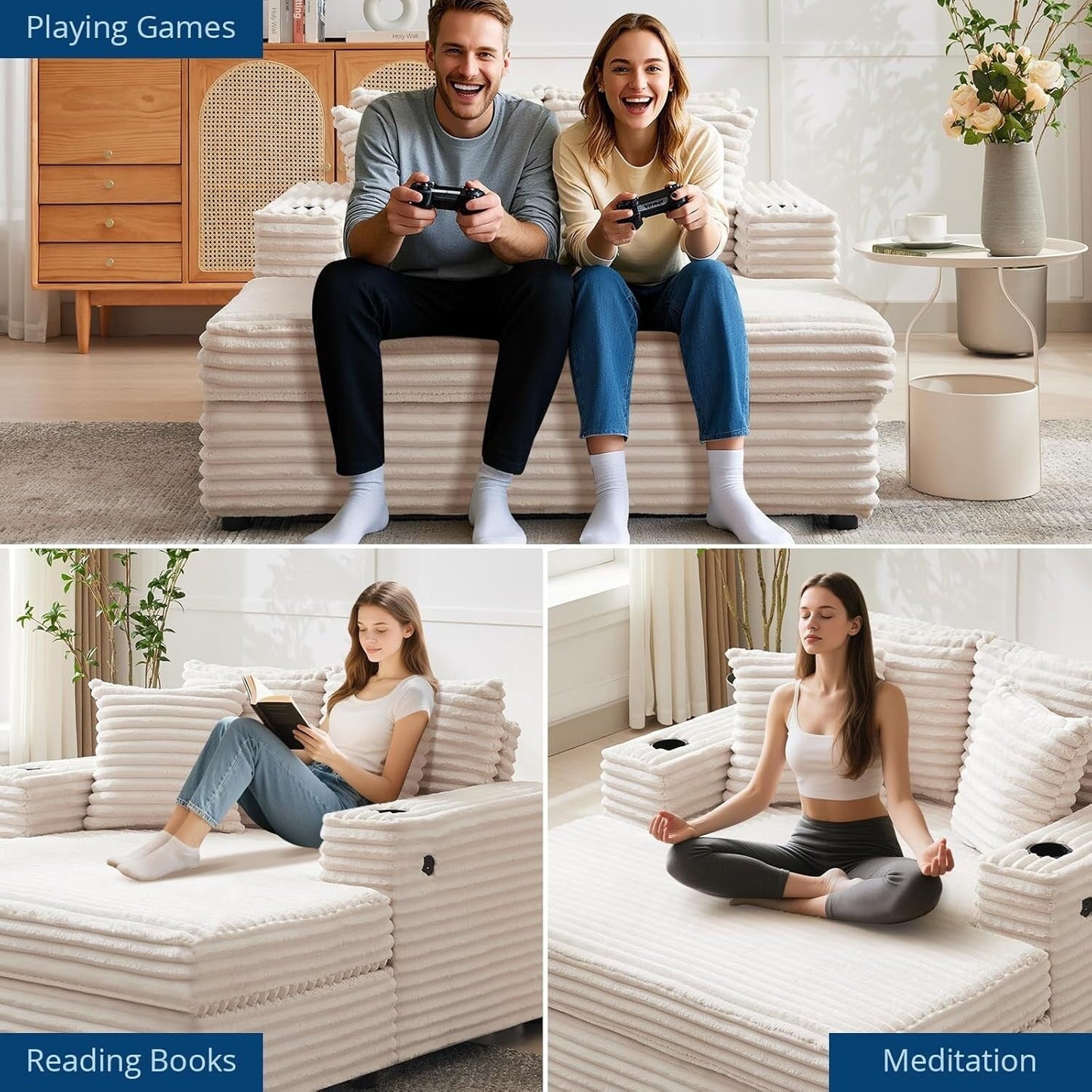 Canapé-lit rembourré de 54 pouces avec oreillers et accoudoirs Chaise de café surdimensionnée d'intérieur Canapé-lit confortable en velours côtelé