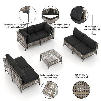 Ensemble de sièges d'extérieur sectionnels pour 6 personnes avec coussins