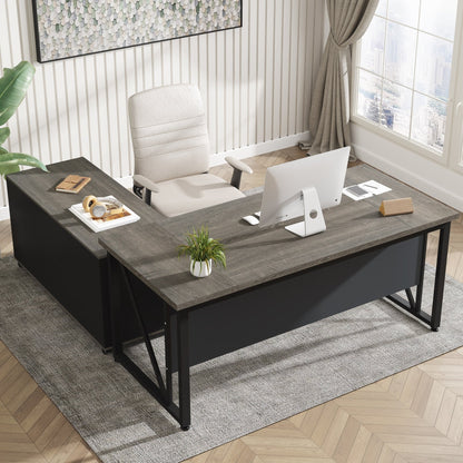 Bureau d'ordinateur en L de 63 pouces avec classeur latéral de 47 pouces, ensemble de bureau exécutif pour la maison