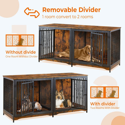 Meuble pour cage à chien de 70,86 pouces, meuble TV pour grandes races avec coussin et chambres doubles (sans coussin)