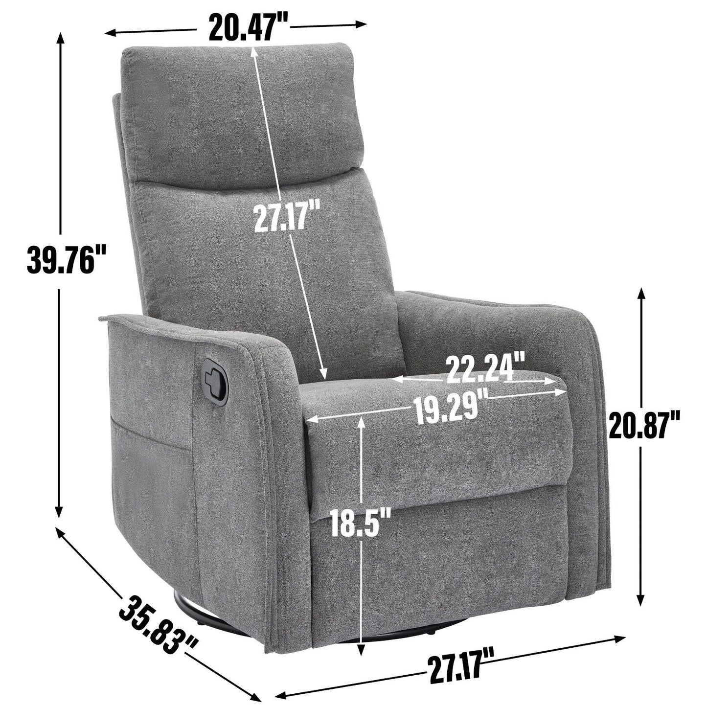 Fauteuil inclinable manuel à 8 points de massage, fauteuil à bascule pivotant en tissu, fauteuil simple avec bascule et chauffage lombaire