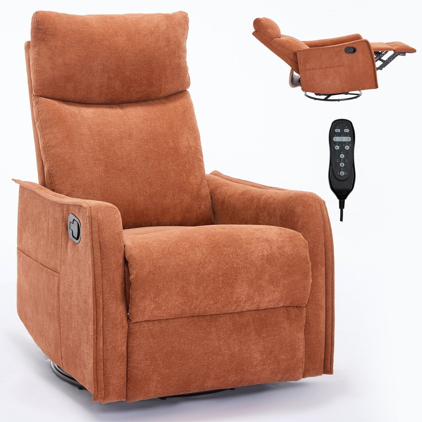 Fauteuil inclinable manuel à 8 points de massage, fauteuil à bascule pivotant en tissu, fauteuil simple avec bascule et chauffage lombaire