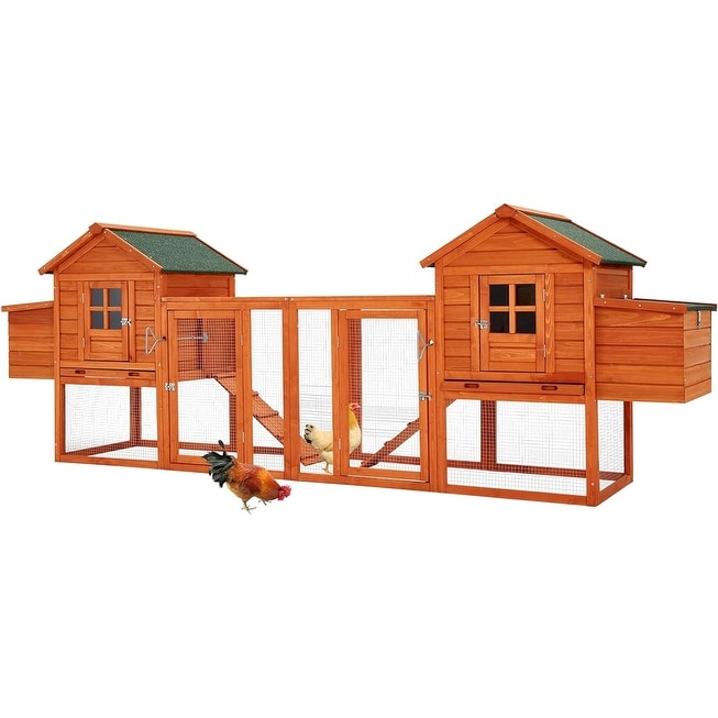 AECOJOY 144'' Grand Poulailler avec Enclos Clapier en Bois Cage à Volaille Maison