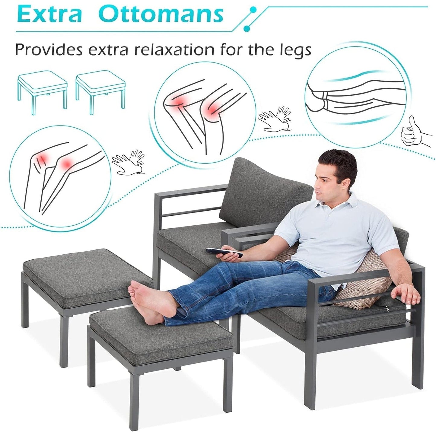 Ensemble de meubles de patio en aluminium AECOJOY 7 pièces Ensemble de conversation d'extérieur