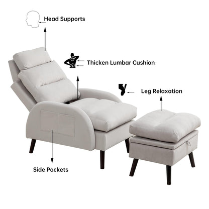 Fauteuil d'appoint HOMYKA avec dossier réglable et pouf de rangement