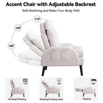 Fauteuil d'appoint HOMYKA avec dossier réglable et pouf de rangement