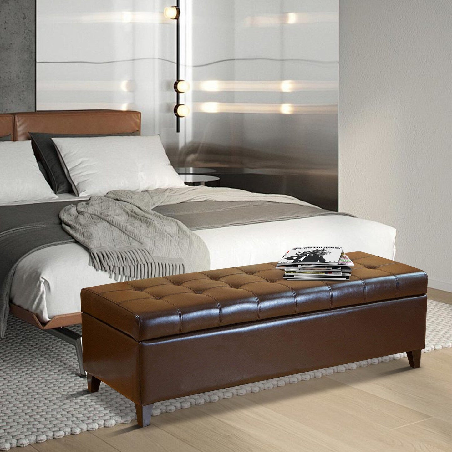 Banc ottoman de rangement en cuir reconstitué Adeco 50