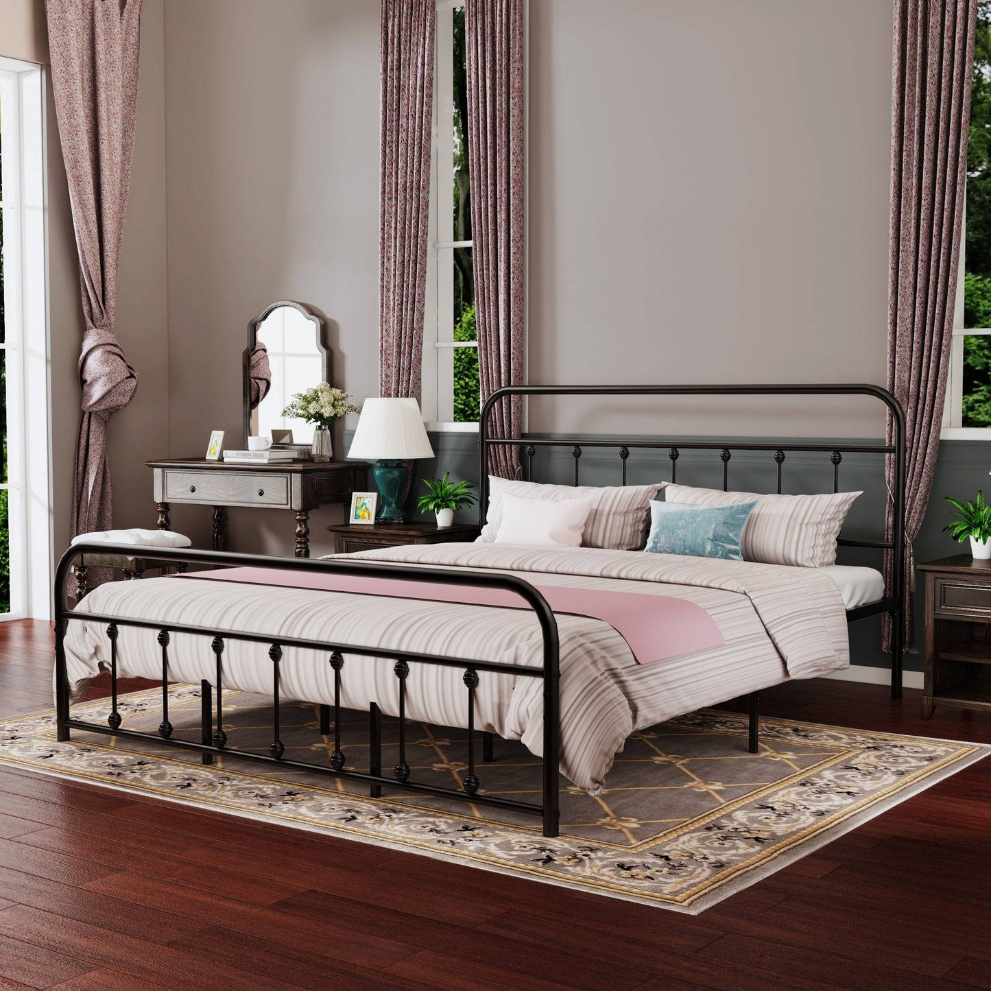 Cadre de lit plateforme en métal vintage simple Alazyhome, montage facile