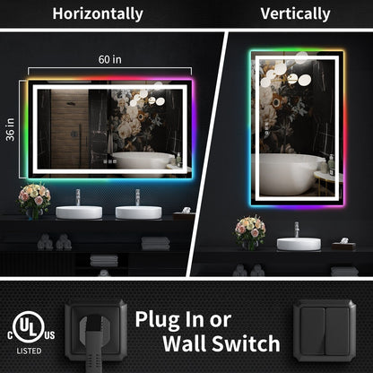 Miroir de salle de bain antibuée rétroéclairé RVB et à éclairage frontal LED