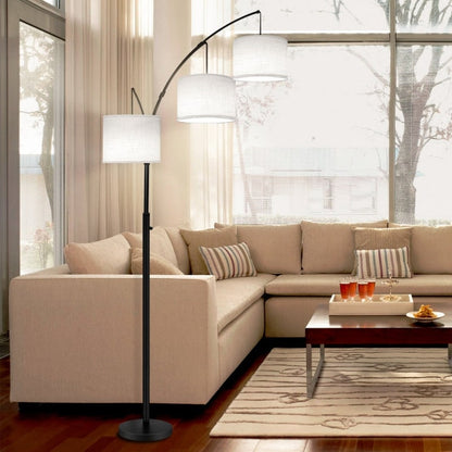 Lampadaire LED Arc à intensité variable, moderne, noir, 3 lampes, haut et arqué