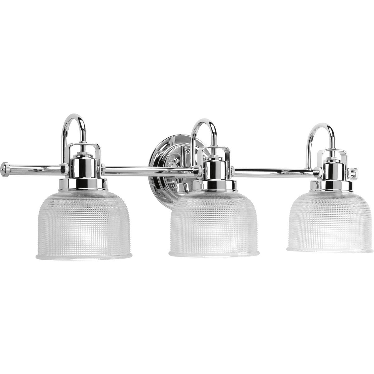 Luminaire de salle de bain côtier à trois lumières, collection Archie, en chrome poli, verre prismatique double transparent - 8,75 x 26,25 x 7,25