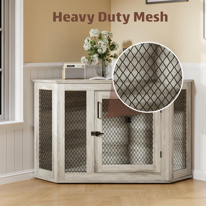 Niche d'angle pour chien Bossin, niche en bois de 44/52 pouces avec filet, niche décorative en bois pour chien, idéale pour l'intérieur