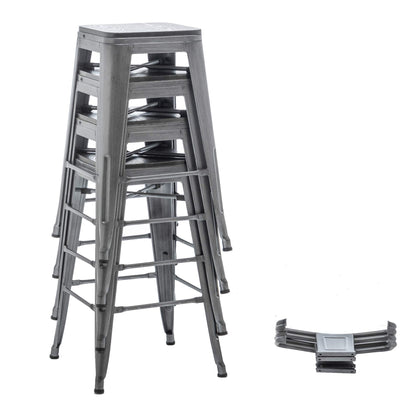 Lot de 4 tabourets de bar industriels en métal avec dossier et assise en bois