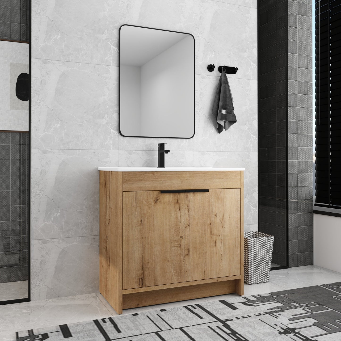 Beingnext Meuble-lavabo 24/30/36 avec porte à fermeture douce et étagère réglable