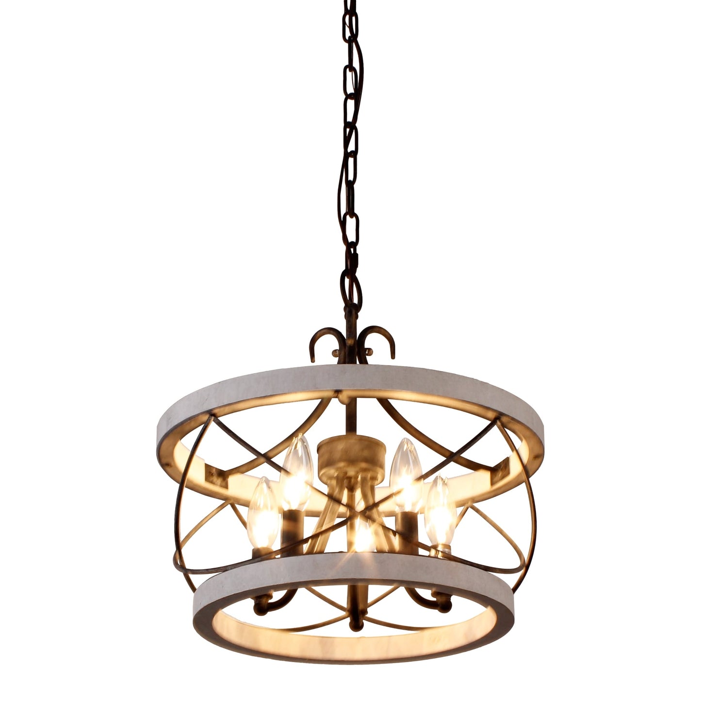 Lustre cage rustique en bois Bella Depot à 5 lumières, éclairage à intensité variable, suspension réglable de 15,7 pouces pour îlot de cuisine