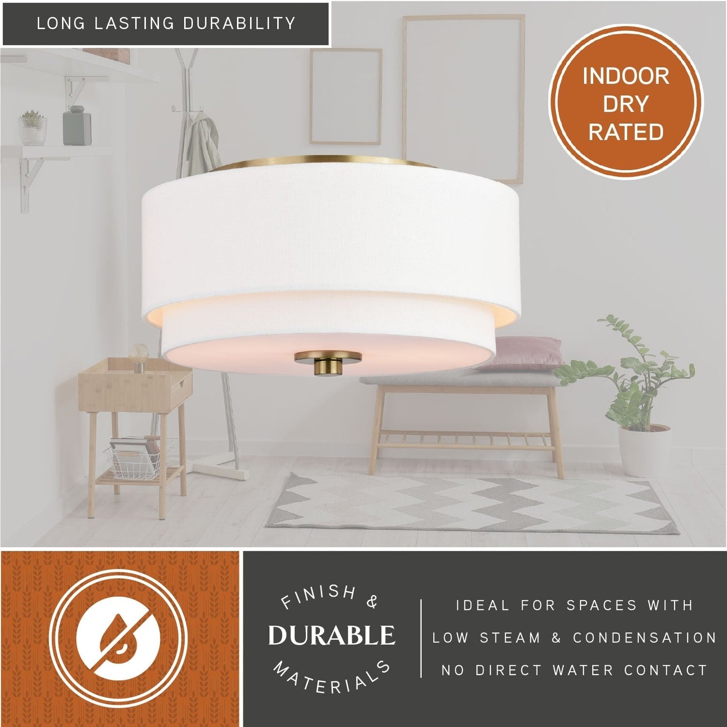 Plafonnier moderne du milieu du siècle de Burnaby avec abat-jour tambour en lin blanc