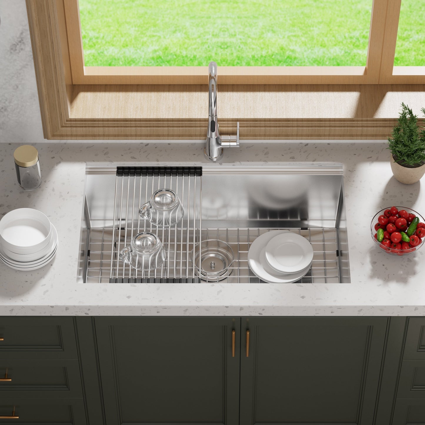 Évier de cuisine sous plan CB HOME 32 po, encastrable, noir/acier inoxydable, cuve simple avec accessoires