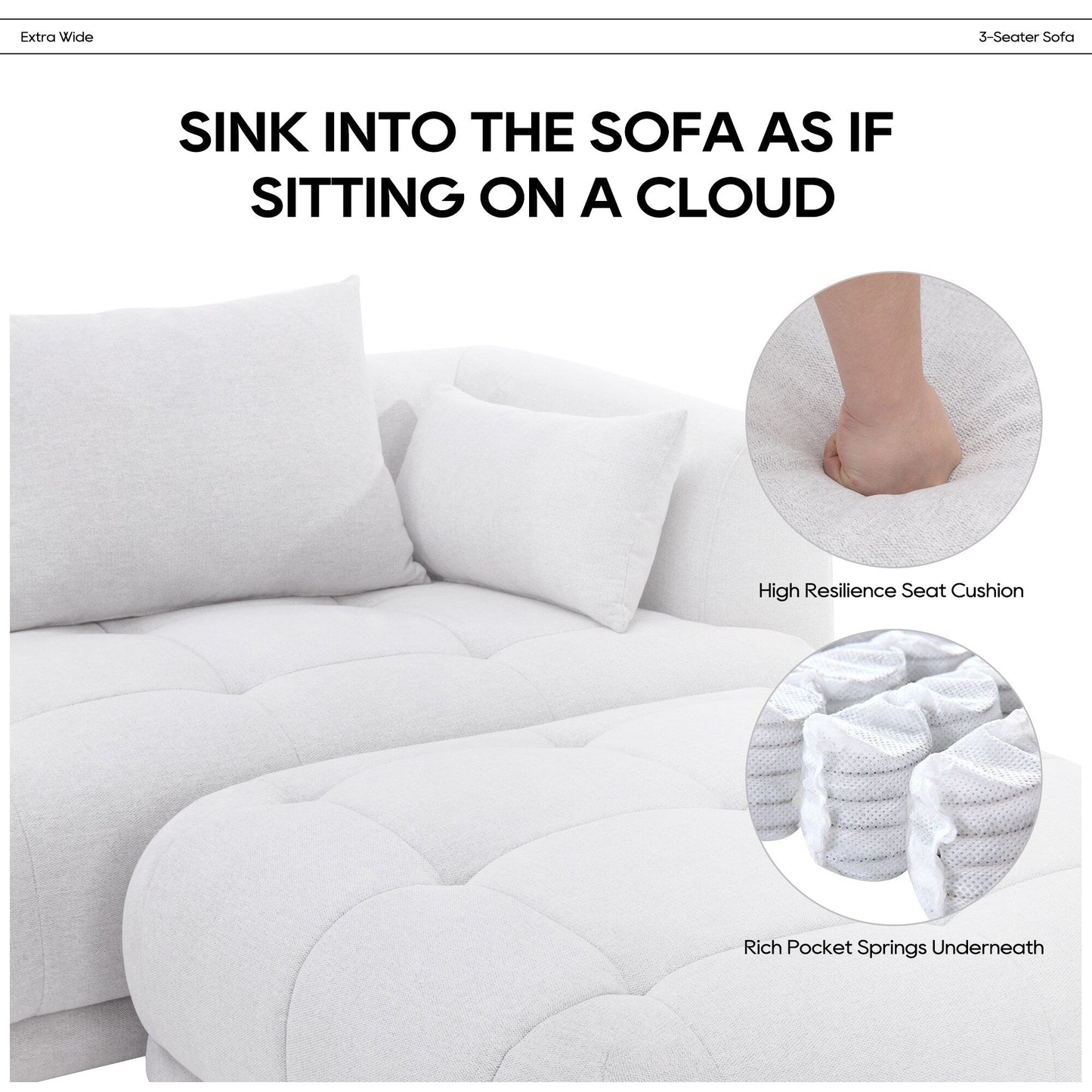 Canapé modulaire Cloud 144 avec pouf - Canapé de salon en tissu chenille moelleux