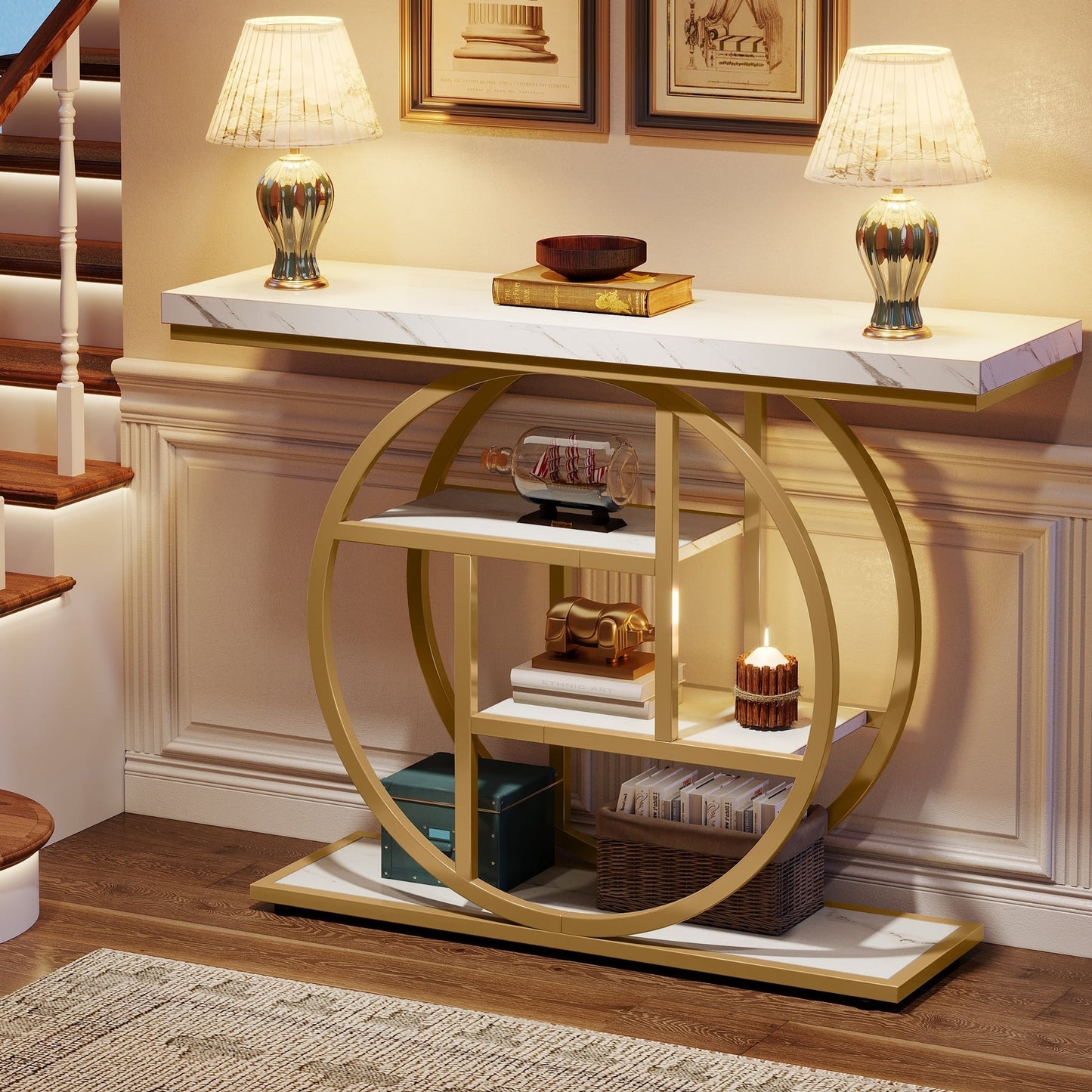 Console d'entrée, table de canapé industrielle à 4 niveaux derrière le canapé