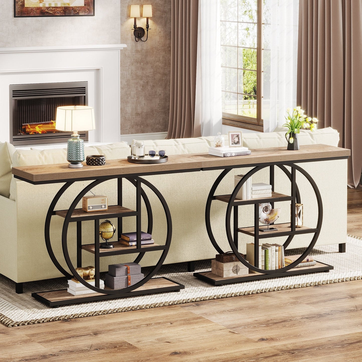 Console d'entrée, table de canapé industrielle à 4 niveaux derrière le canapé