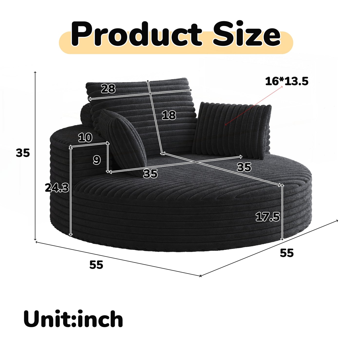 Chaise pivotante simple en velours côtelé et mousse chenille