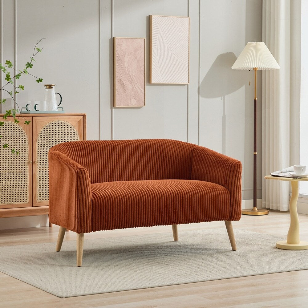 Canapé 2 places rembourré en velours côtelé avec pieds en bois de noyer