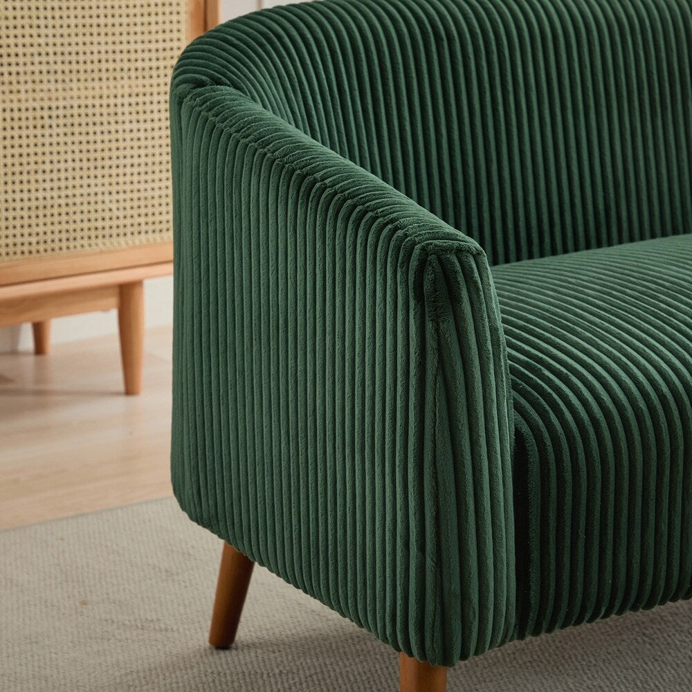 Canapé 2 places rembourré en velours côtelé avec pieds en bois de noyer