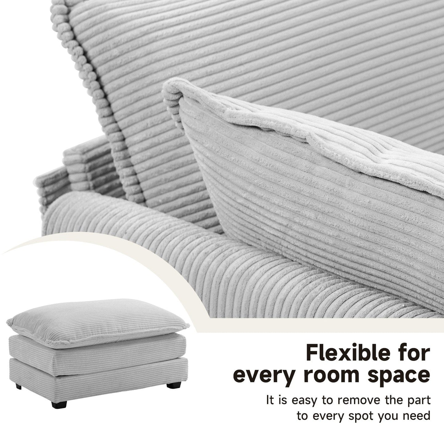 Canapé sectionnel en velours côtelé avec poufs amovibles et coussins ultra-doux pour salon et chambre