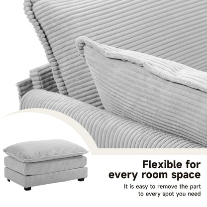 Canapé sectionnel en velours côtelé avec poufs amovibles et coussins ultra-doux pour salon et chambre