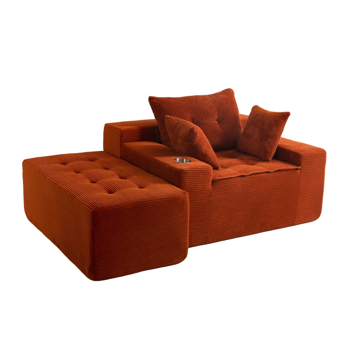 Canapé pouf rembourré en velours côtelé et mousse à mémoire de forme avec pouf - 48,4 L x 67,7 l x 24,4 H