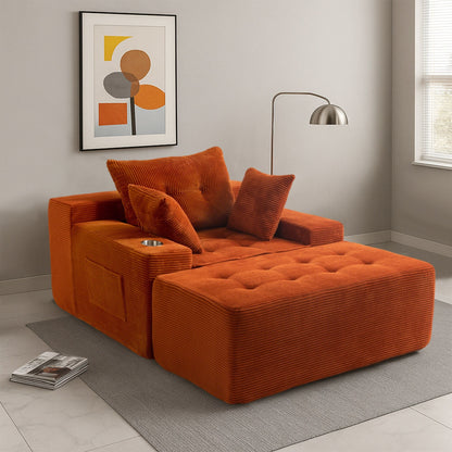 Canapé pouf rembourré en velours côtelé et mousse à mémoire de forme avec pouf - 48,4 L x 67,7 l x 24,4 H