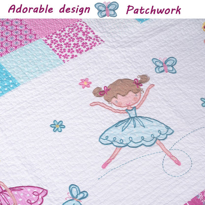 Parure de lit réversible en coton Cozy Line Ballerina Pink Girls avec oreillers décoratifs