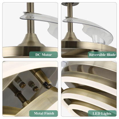 Ventilateur de plafond rétractable Cusp Barn 42 avec lumières et télécommande DIY Forme Fandelier Moderne Silencieux Moteur CC Plafonnier LED