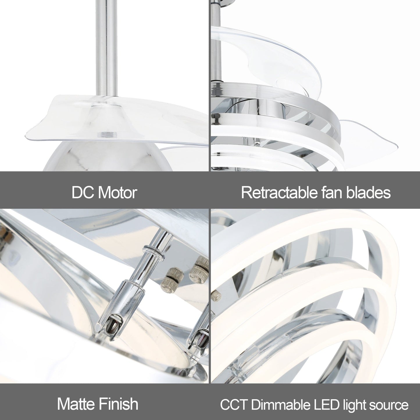 Ventilateur de plafond rétractable Cusp Barn 42 avec lumières et télécommande DIY Forme Fandelier Moderne Silencieux Moteur CC Plafonnier LED