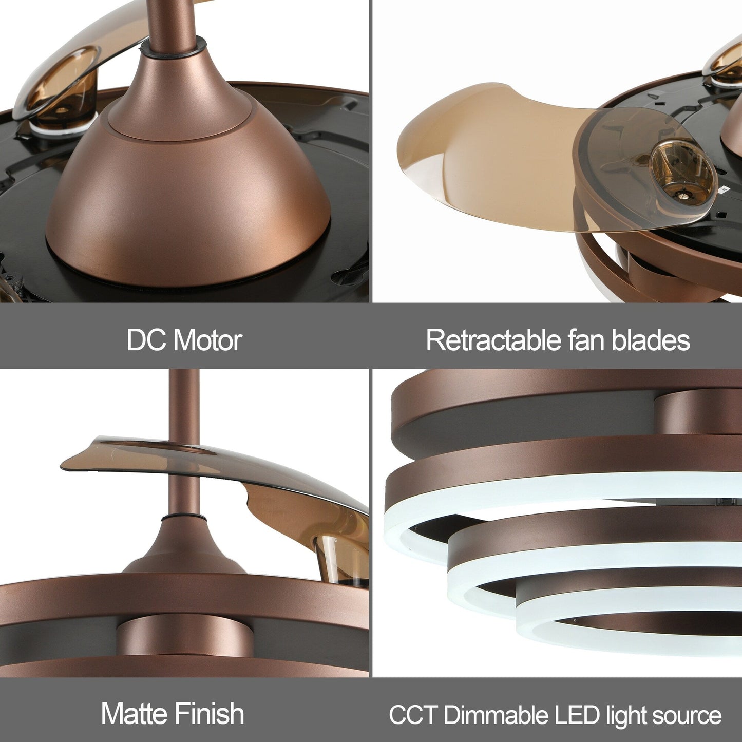 Ventilateur de plafond rétractable Cusp Barn 42 avec lumières et télécommande DIY Forme Fandelier Moderne Silencieux Moteur CC Plafonnier LED