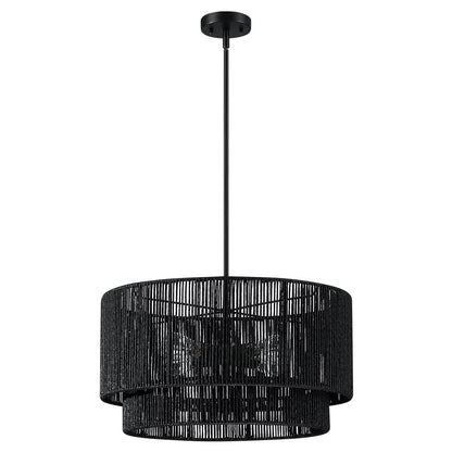 Lustre tambour en rotin noir à 4 lumières Cynthia - 22 po de largeur