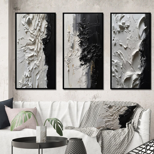 Designart Blanc et Noir Tranquility Unleashed III Abstrait Marbre Encadré Art Mural Ensemble De 3 Pour Décoration De Bureau