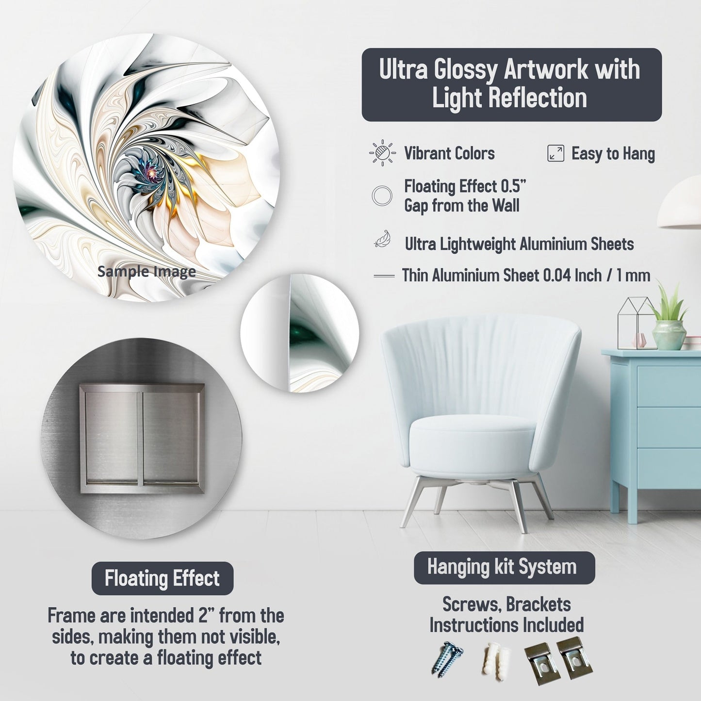 Designart Profondeurs géométriques blanches et grises I Art mural géométrique moderne en métal