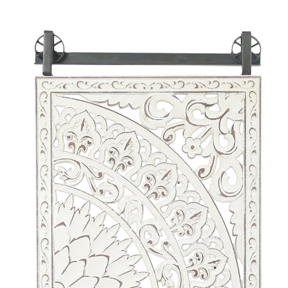 Décoration murale en bois blanc ivoire vieilli avec des accents noirs (lot de 2)