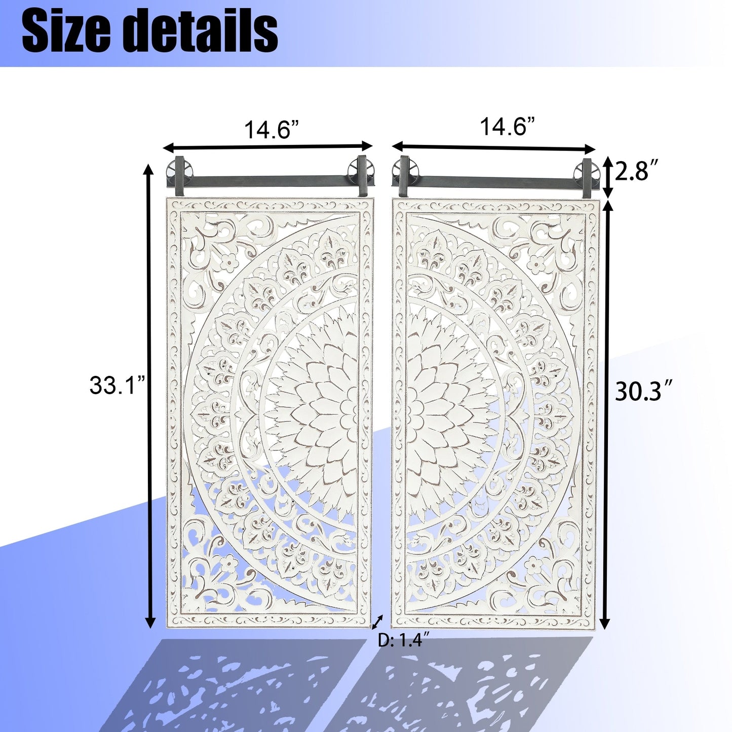 Décoration murale en bois blanc ivoire vieilli avec des accents noirs (lot de 2)