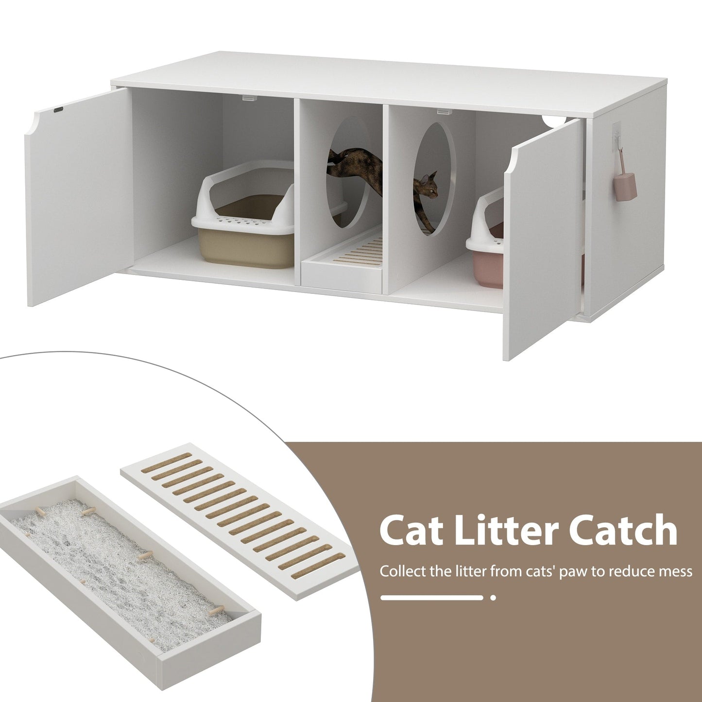 Dual-Compartment Cat Litter Box Enclosure Multi-Functional Furniture