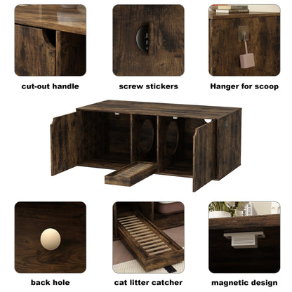 Dual-Compartment Cat Litter Box Enclosure Multi-Functional Furniture