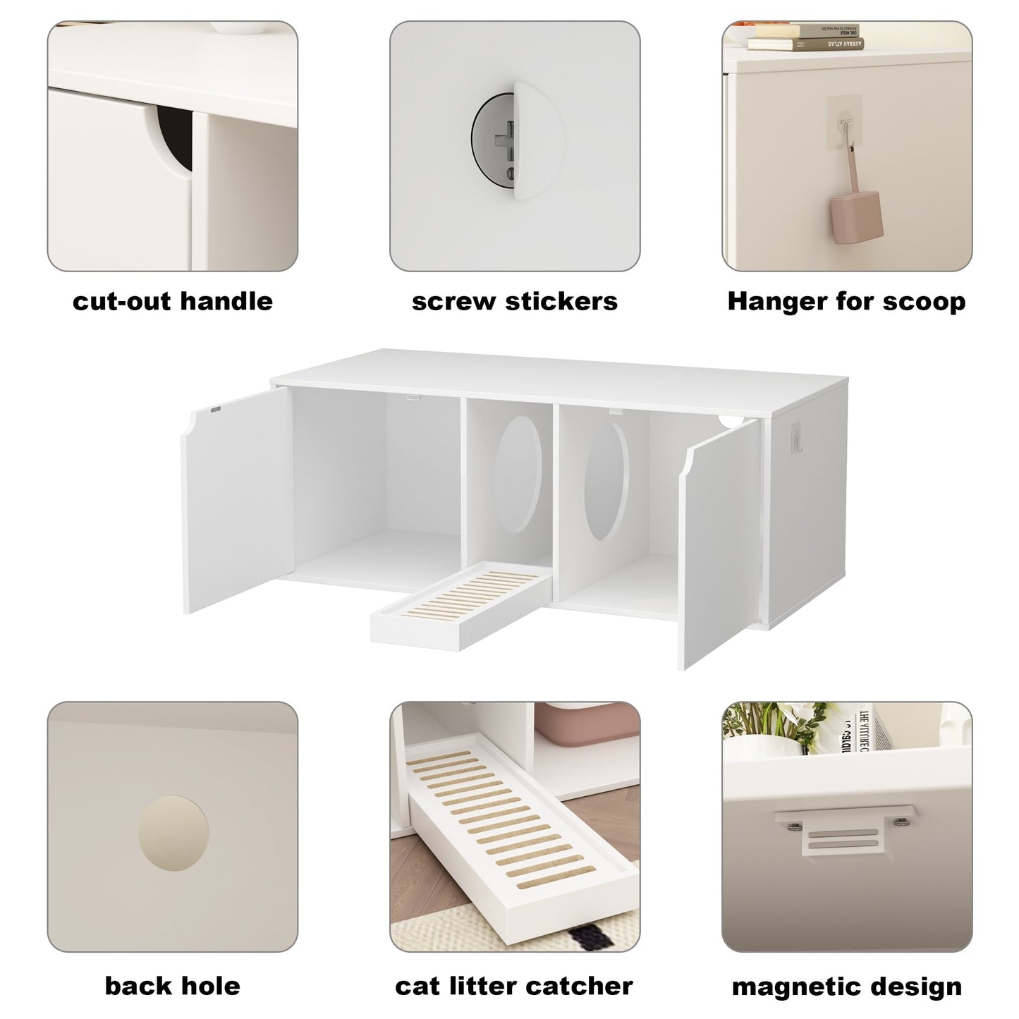 Dual-Compartment Cat Litter Box Enclosure Multi-Functional Furniture