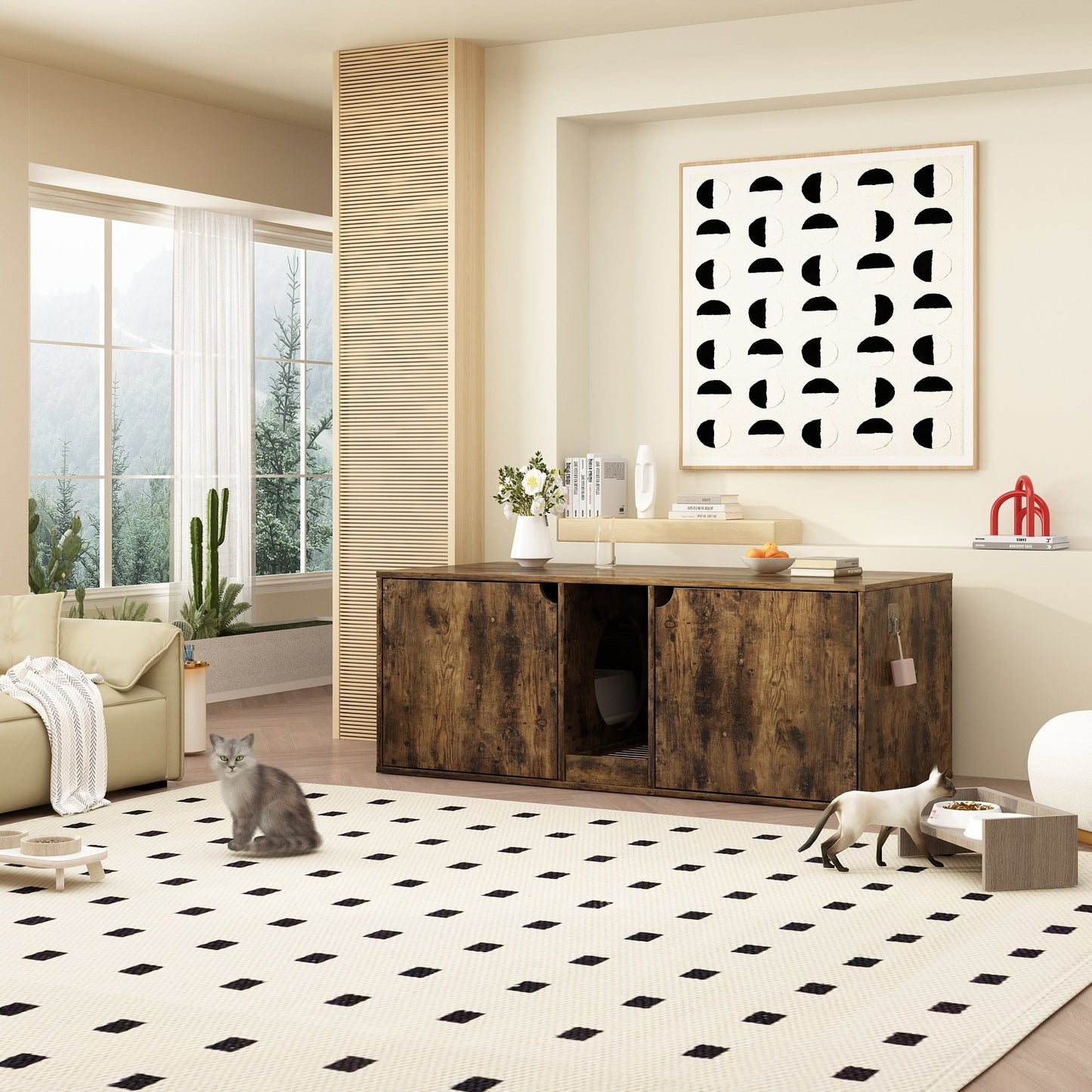 Dual-Compartment Cat Litter Box Enclosure Multi-Functional Furniture