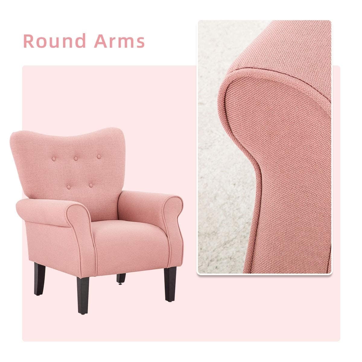 Fauteuil d'appoint moderne Erommy, fauteuil à dossier haut, canapé simple en tissu rembourré avec pieds en bois pour le salon