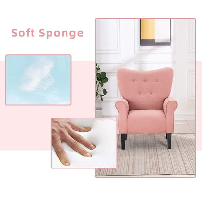 Fauteuil d'appoint moderne Erommy, fauteuil à dossier haut, canapé simple en tissu rembourré avec pieds en bois pour le salon